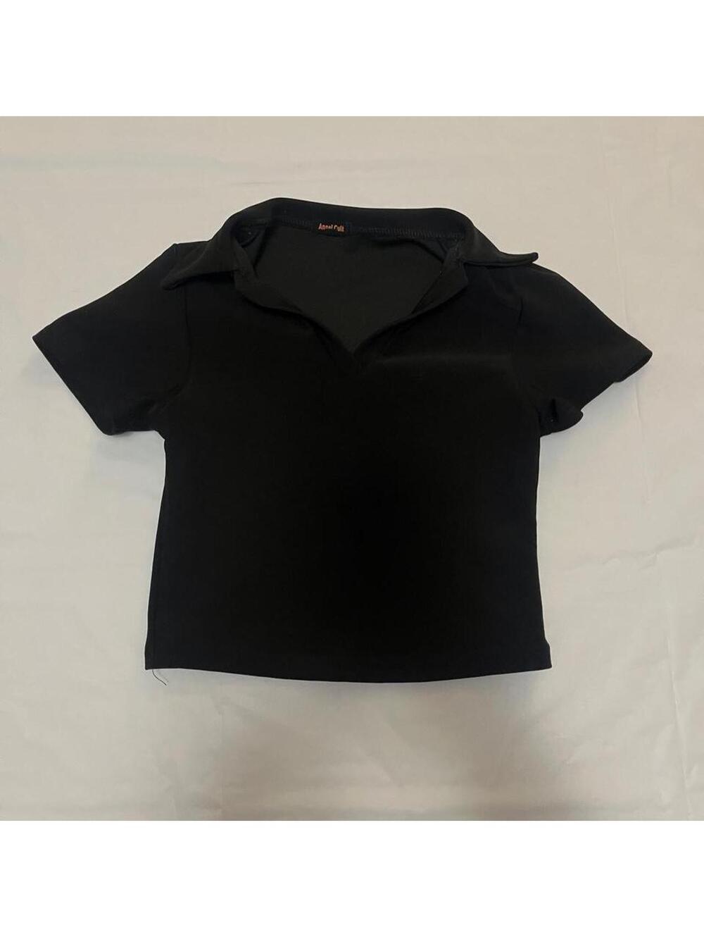black fitted collared top - Picture 3 of 4